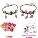 Pulsera con abalorios en colores surtidos (verde o rosa) y colgantes de búhos y elefantes