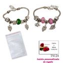Pulsera con abalorios en colores surtidos (verde o rosa) y colgantes de búhos y elefantes