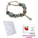 Pulsera con abalorios en color plata y turquesa, con colgante de micrófono