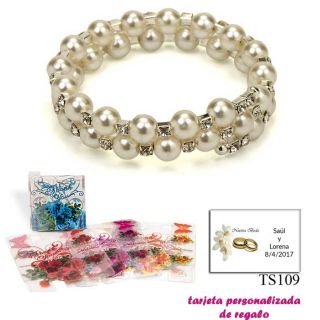 Pulsera doble de perlas blancas con brillantes