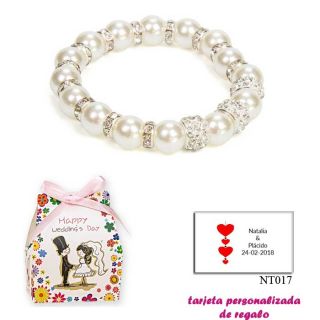 Pulsera de perlas blancas con aros de brillantes