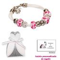Pulsera de cuerdas con abalorios en fucsia, plata y brillantes