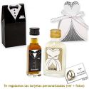 Licor de crema para ella y licor de café para él, con cajas de novio y novia a juego