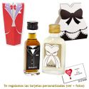 Licor de crema para ella y licor de café para él, con cajas de novio y novia a juego