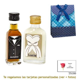 Licor de crema para ella y licor de café para él, con bolsas surtidas de lunares