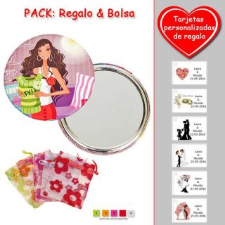 Espejo de chapa barato con dibujo de mujer, en colores rosas, verdes y rojos