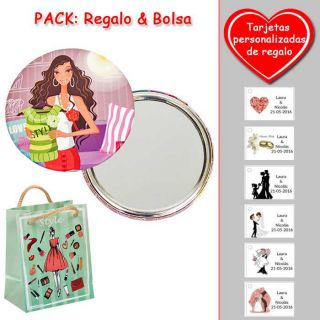 Espejo de chapa barato con dibujo de mujer, en colores rosas, verdes y rojos