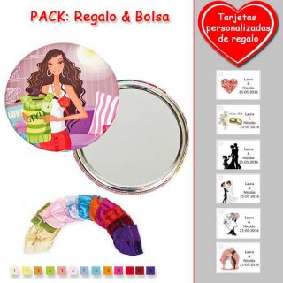 Espejo de chapa barato con dibujo de mujer, en colores rosas, verdes y rojos