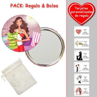 Espejo de chapa barato con dibujo de mujer, en colores rosas, verdes y rojos