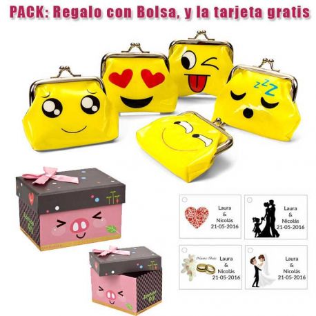 Divertido monedero de emoticono amarillo con hebilla