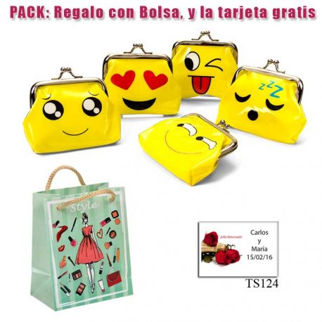 Divertido monedero de emoticono amarillo con hebilla