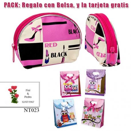 Monedero fucsia, blanco y negro, muy “fashion”, con cremallera