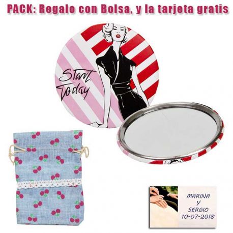 Espejo de chapa barato con dibujo de mujer, con rayas rosas y rojas