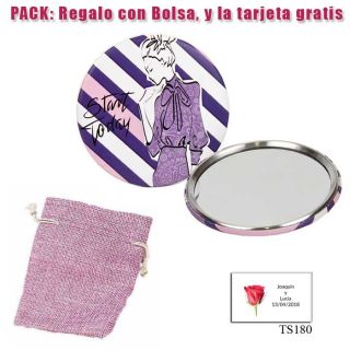 Espejo de chapa barato con dibujo de mujer, con rayas moradas
