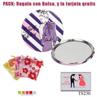 Espejo de chapa barato con dibujo de mujer, con rayas moradas