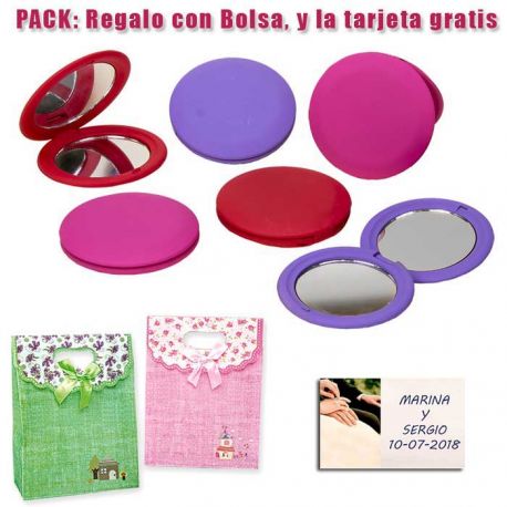 Espejo redondo en colores surtidos; rojo, fucsia y morado