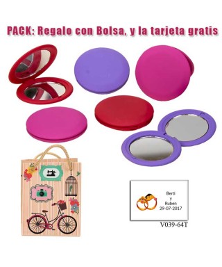 Espejo redondo en colores surtidos; rojo, fucsia y morado