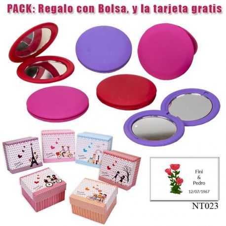 Espejo redondo en colores surtidos; rojo, fucsia y morado
