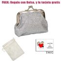 Monedero color plata brillante con hebilla, ideal para tus invitadas de boda