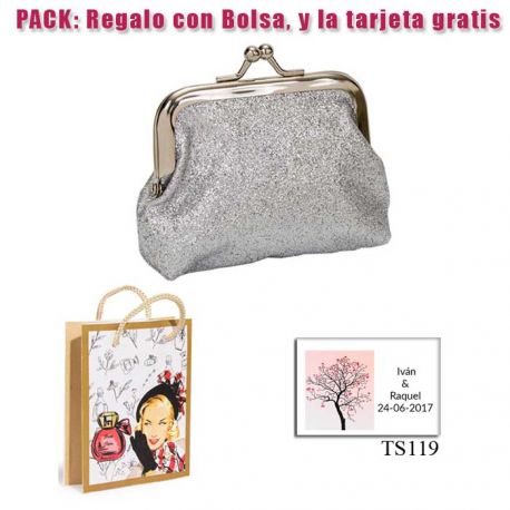 Monedero color plata brillante con hebilla, ideal para tus invitadas de boda
