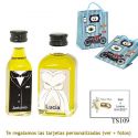 Botellitas de Aceite de Oliva para regalar en boda, en bolsa con moto