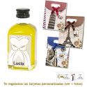 Botellita de Aceite de Oliva con etiqueta de novia y bolsa surtida de ciudades