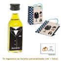 Botellita de Aceite de Oliva con etiqueta de novio y bolsa de charlestón