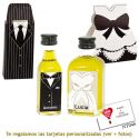 Botellitas de Aceite de Oliva para regalar en boda, con cajas de novio y novia a juego