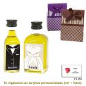 Botellitas de Aceite de Oliva para regalar en boda, con cajas de novio y novia a juego