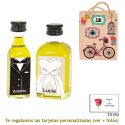 Botellitas de Aceite de Oliva para regalar en boda, con cajas de novio y novia a juego