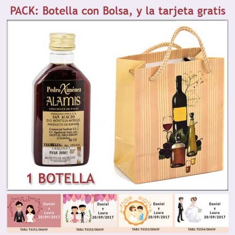 Botellita de Vino Dulce “Pedro Ximénez” con bolsa y tarjeta