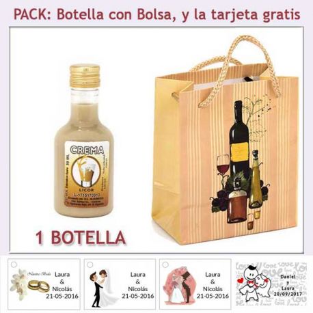 Botellita de Licor de Crema con bolsa y tarjeta