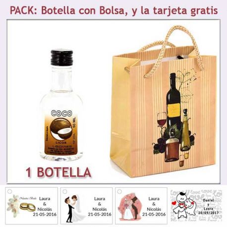 Botellita de Licor de Coco con bolsa y tarjeta
