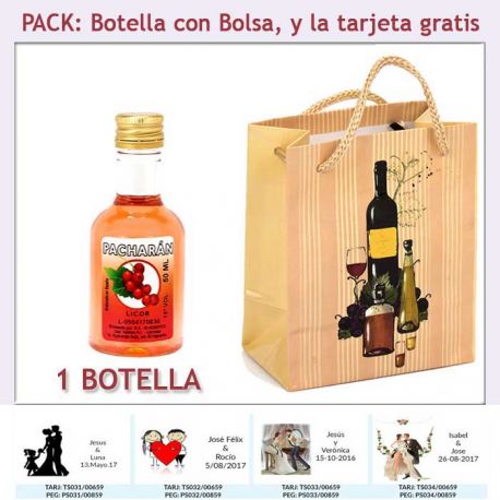 Botellita de Licor de Pacharán con bolsa y tarjeta