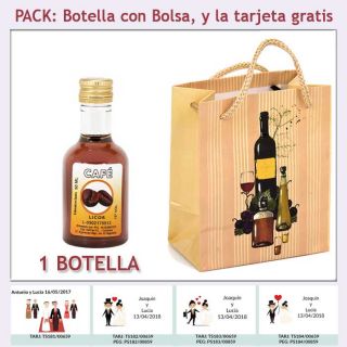 Botellita de Licor de Café con bolsa y tarjeta
