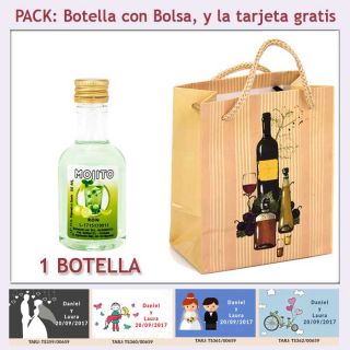 Botellita de Ron Mojito con bolsa y tarjeta