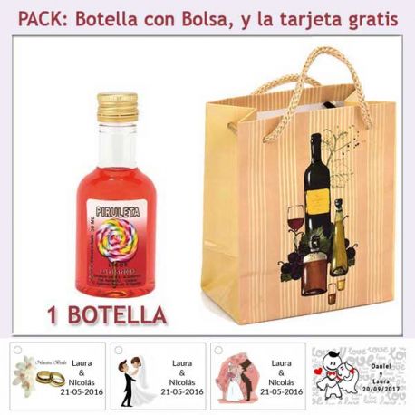 Botellita de Licor de Piruleta con bolsa y tarjeta