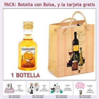 Botellita de Licor de Mandarina con bolsa y tarjeta