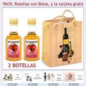 2 Botellitas de Licor de Fresas con Chocolate con bolsa y tarjeta