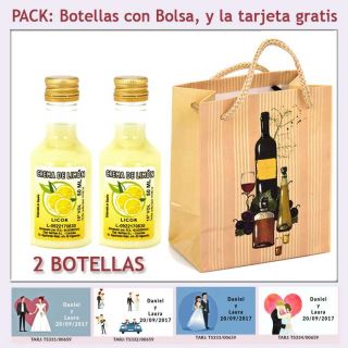 2 Botellitas de Licor de Crema de Limón con bolsa y tarjeta