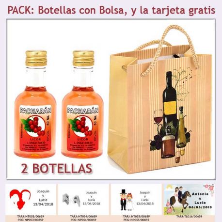 2 Botellitas de Licor de Pacharán con bolsa y tarjeta