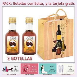 2 Botellitas de Licor de Café con bolsa y tarjeta