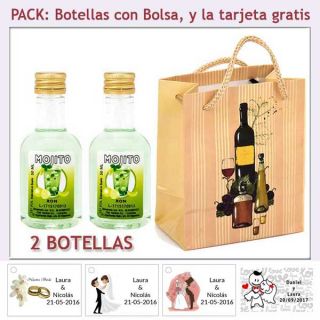 2 Botellitas de Ron Mojito con bolsa y tarjeta