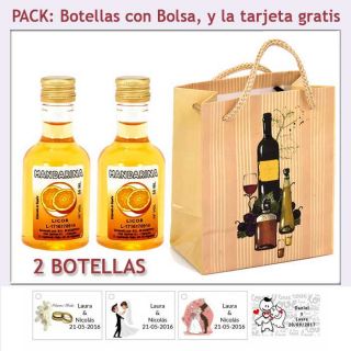 2 Botellitas de Licor de Mandarina con bolsa y tarjeta