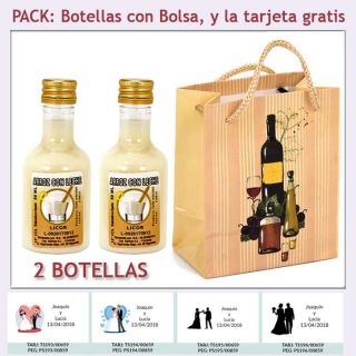 2 Botellitas de Licor de Arroz con Leche con bolsa y tarjeta