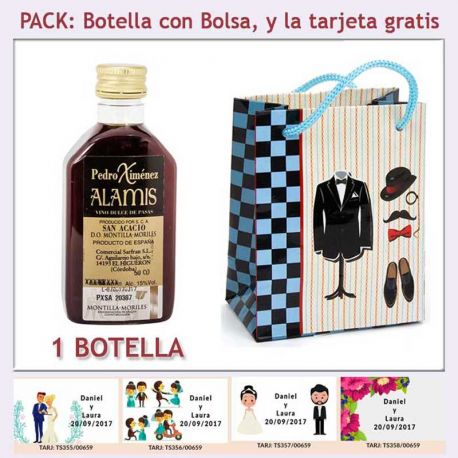 Botellita de Vino Dulce “Pedro Ximénez” con bolsa y tarjeta