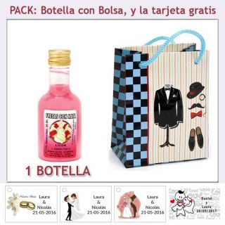 Botellita de Licor de Fresas con Nata con bolsa y tarjeta