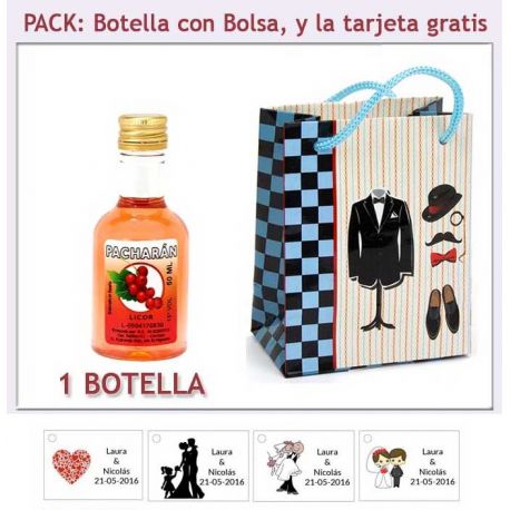 Botellita de Licor de Pacharán con bolsa y tarjeta