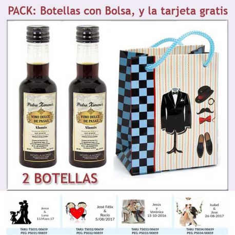 2 Botellitas de Vino Dulce “Pedro Ximénez” con bolsa y tarjeta