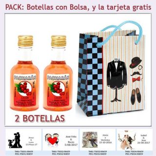 2 Botellitas de Licor de Pacharán con bolsa y tarjeta